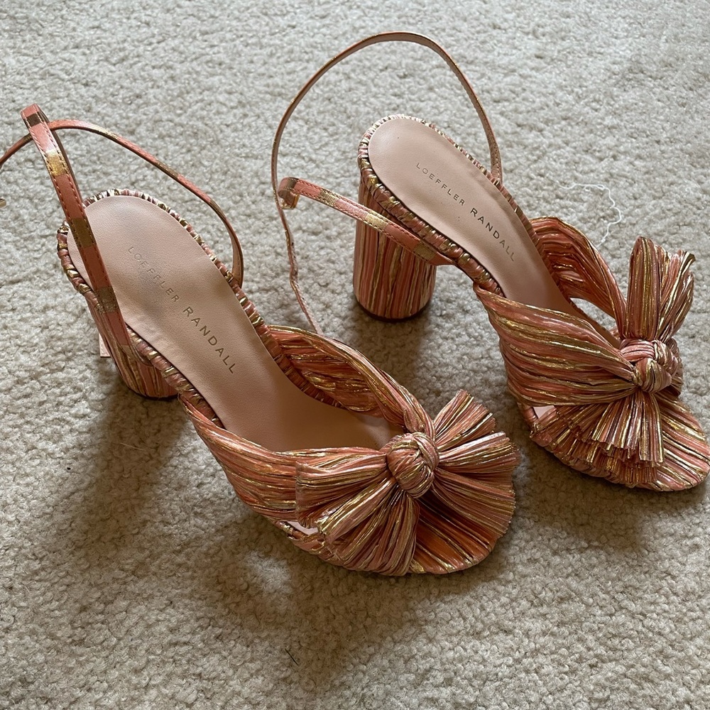 Loeffler Randall Pink Metallic Knotted Slingback Heels